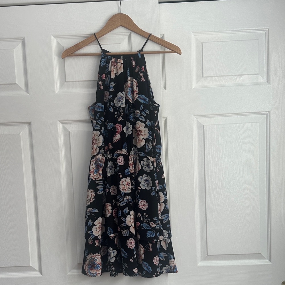 Aqua Floral Mini Dress - Black and Pink